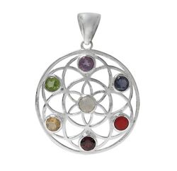 Multi-coloured Chakra Flower of Life Circle Pendant Multi-coloured Chakra Flower of Life Circle Pendant